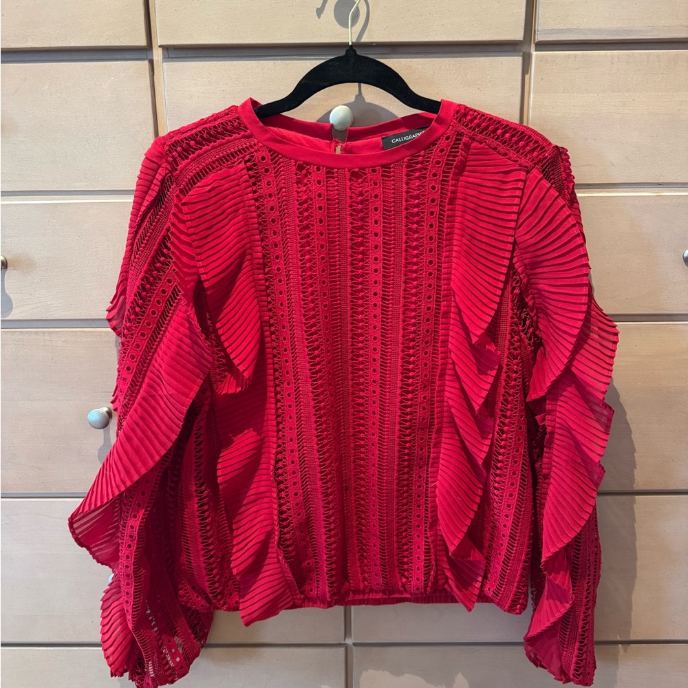 Calligraphie Bold Red Textured Blouse